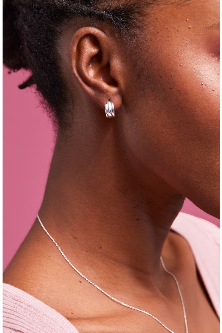 Chunky Textured Hoop Earrings, Alternate, color, SILVER
