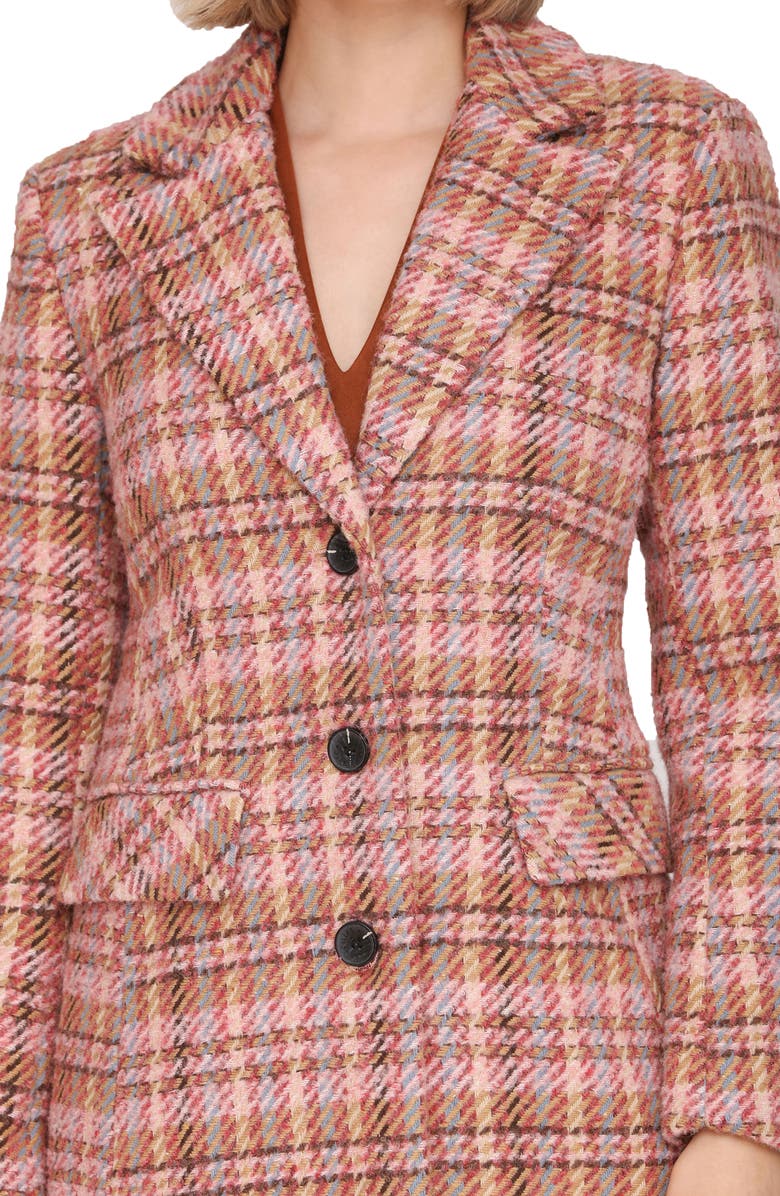 Avec Les Filles Cutaway Bouclé Long Coat, Alternate, color, Berry Plaid