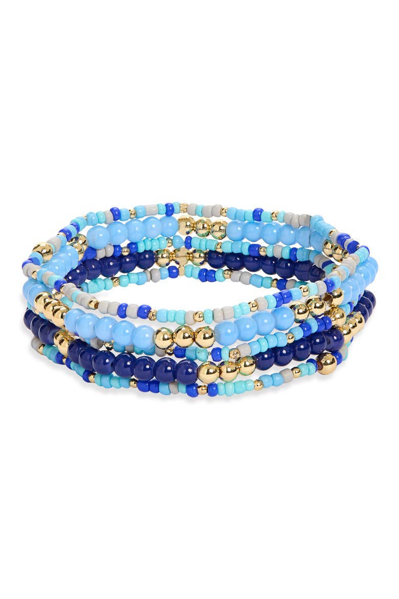 Set of 5 Beaded Stretch Bracelets, Alternate, color, COOL MULTI- GOLD