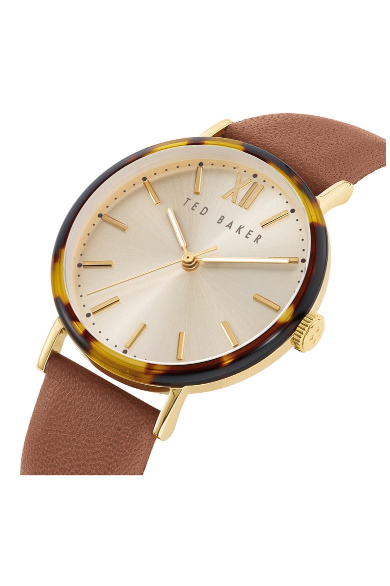 Phylipa Leather Strap Watch, 37mm, Alternate, color, TAN/ CREAM/ TORTOISE