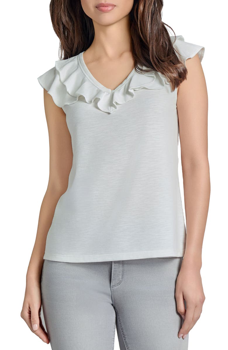 Jones New York Ruffle Neck Sleeveless Knit Top, Main, color, 