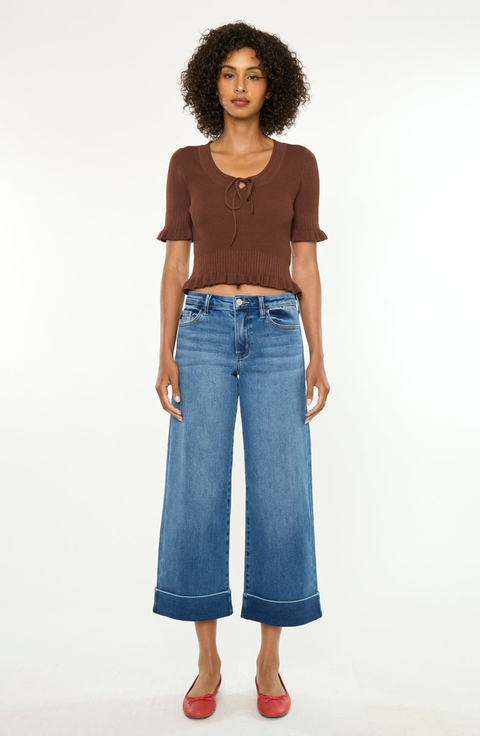 Fig Essentials Mid Rise Crop Wide Jeans