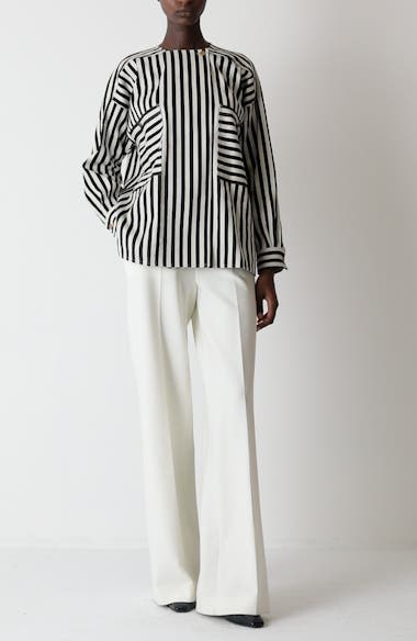 Printed silk twill trousers, beige | 