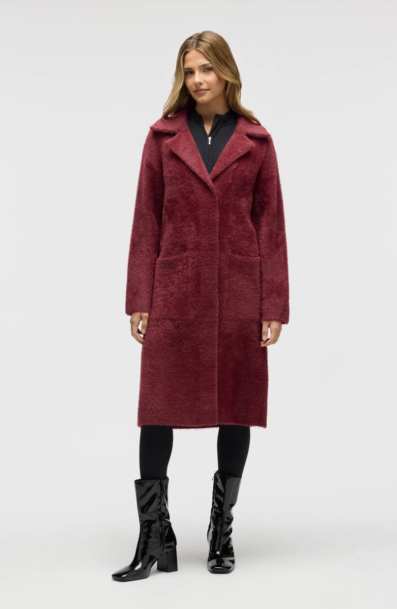 NVLT Faux Fur Trim Longline Sweater Coat, Alternate, color, Winetasting