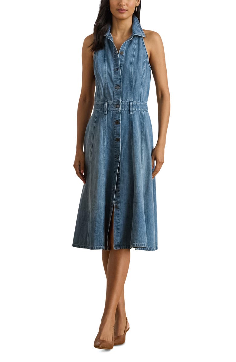 Lauren Ralph Lauren Caluna Denim Button Front Midi Dress, Main, color, Galvin Wash