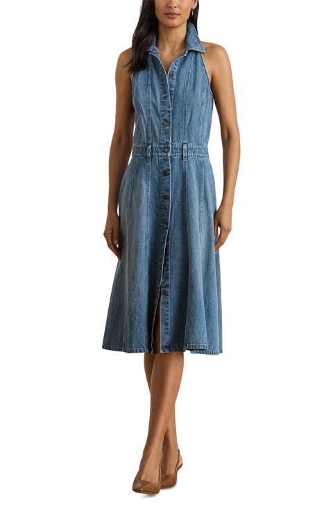 Caluna Denim Button Front Midi Dress