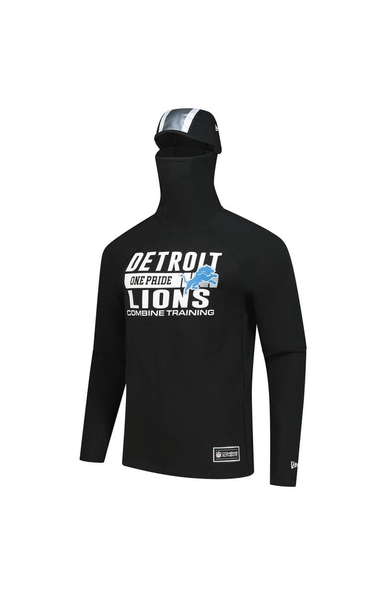 New Era Men's New Era Black Detroit Lions Functional Fandom Balaclava Helmet Stripe Tri-Blend Hoodie, Alternate, color, Black