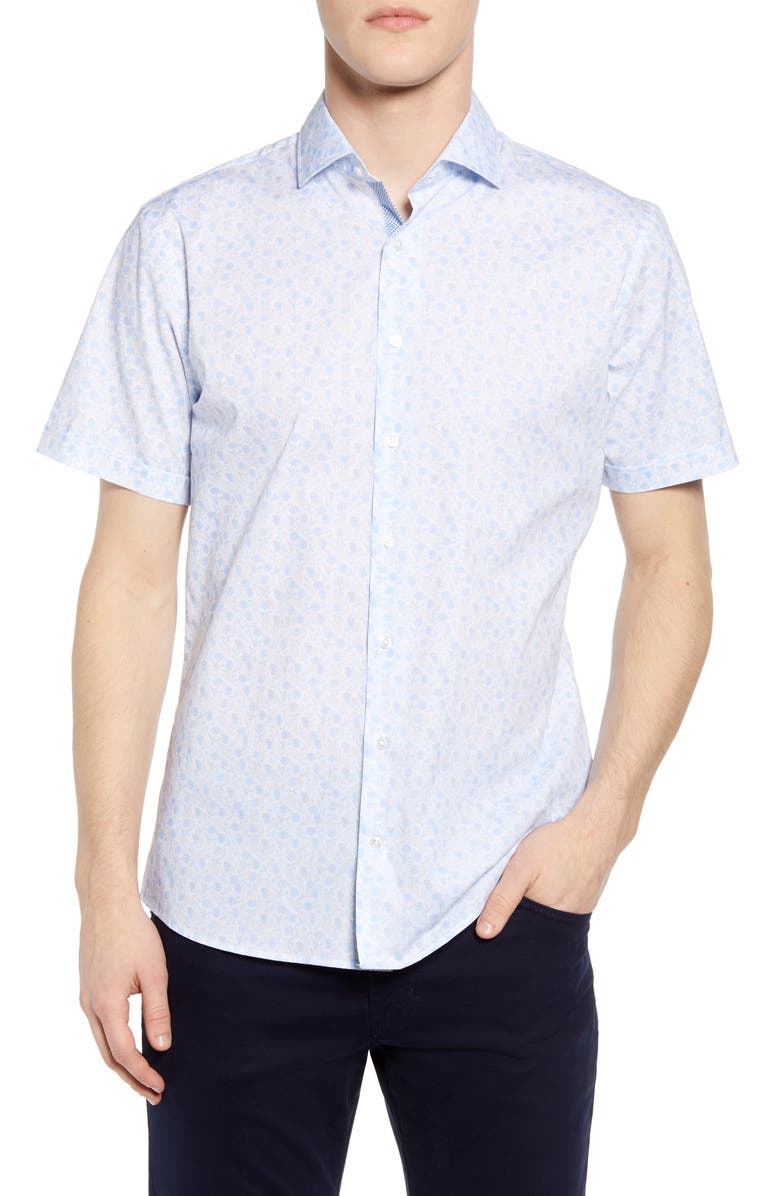 Brax Kelly Hi-Flex Modern Fit Floral Short Sleeve Button-Up Shirt, Main, color, 