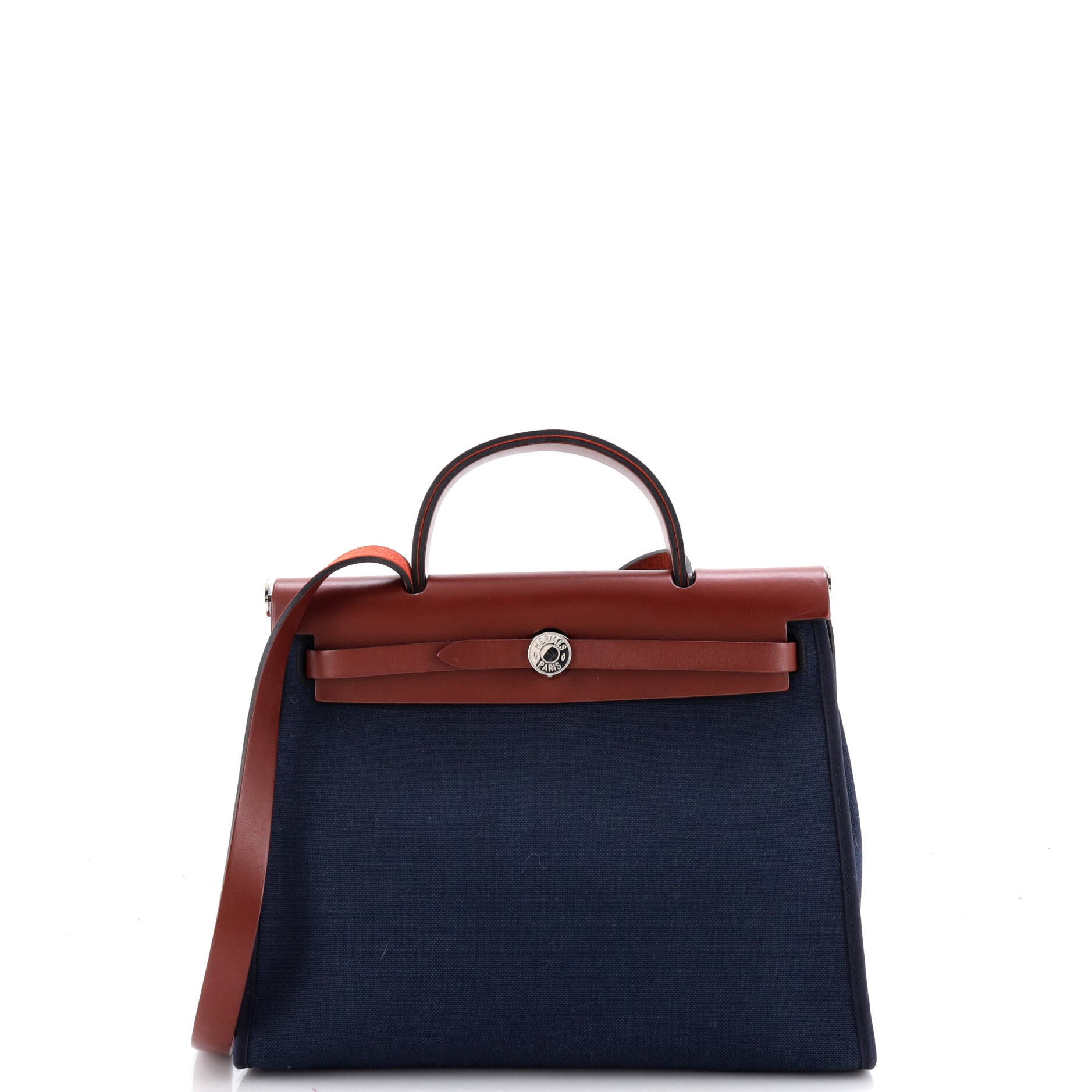 Pre-Owned Hermes Herbag Zip Leather and Toile 31, Main, color, Bleu Nuit