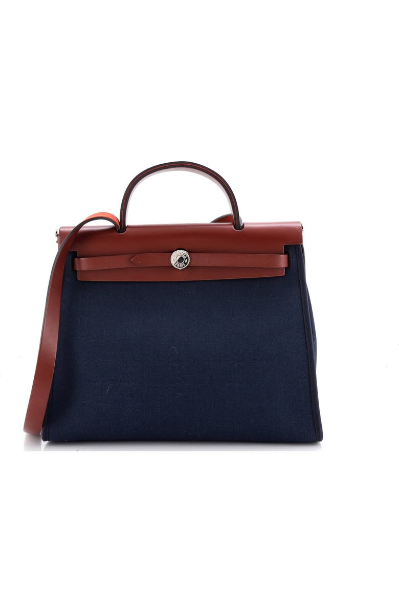 Pre-Owned Hermes Herbag Zip Leather and Toile 31, Main, color, Bleu Nuit