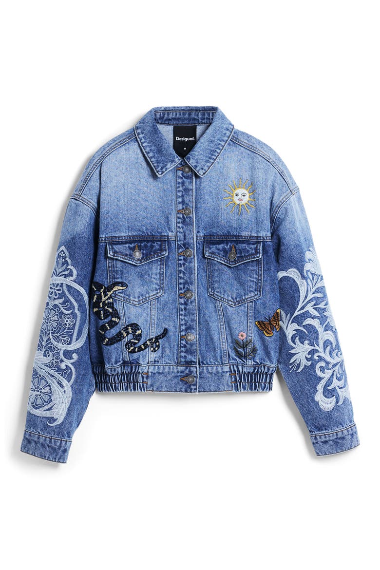 Embroidered Denim Trucker Jacket, Alternate, color, MEDIUM BLUE