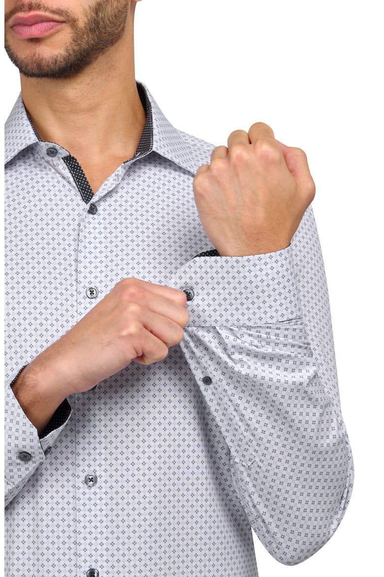 Slim Fit Geometric Print Recycled Performance Stretch Dress Shirt, Alternate, color, WHITE/GREEN