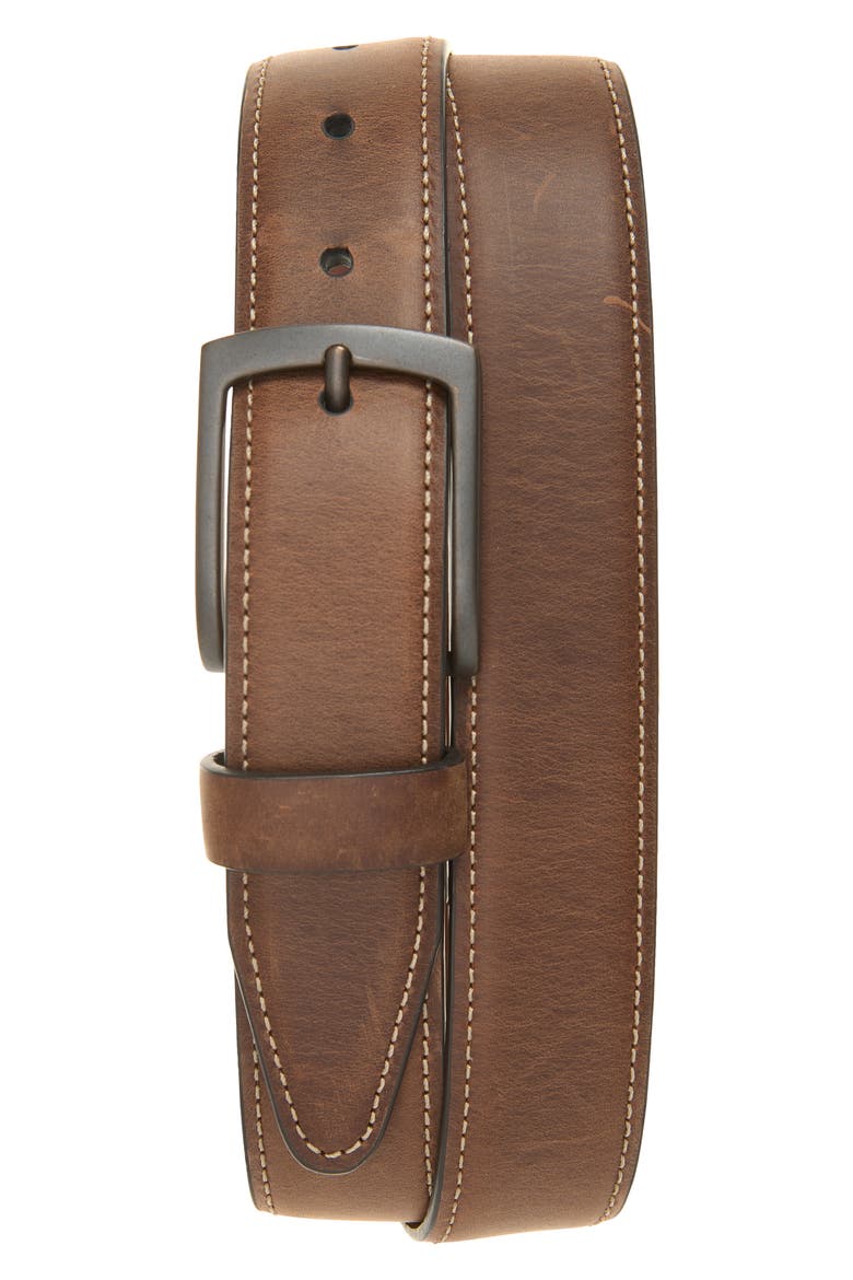 Distressed Oiled Leather Belt, Main, color, BROWN