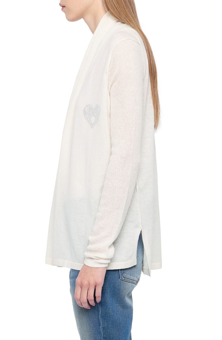 Zadig & Voltaire Robyn Beaded Heart Detail Tissue Weight Cashmere Cardigan, Alternate, color, Vanille