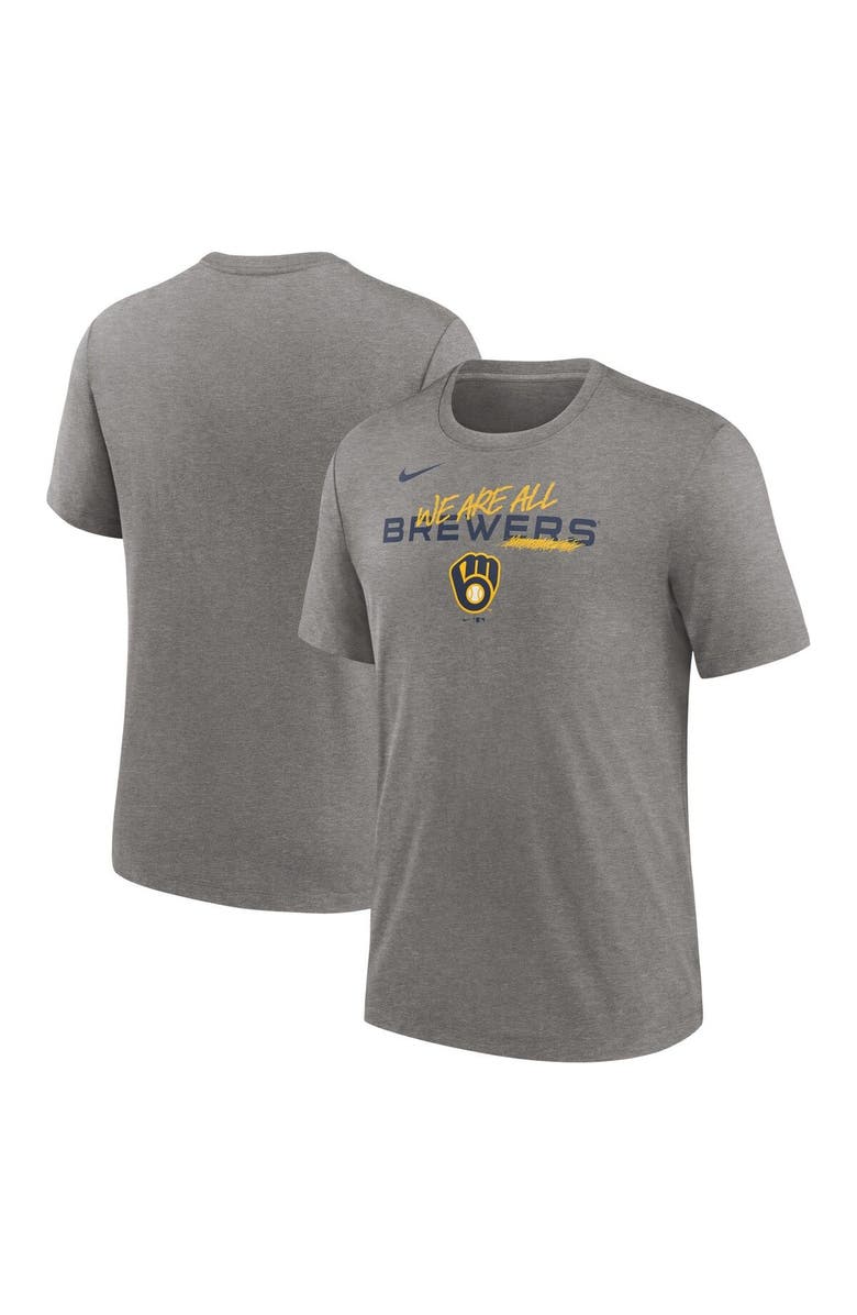 Nike Men's Nike Heather Charcoal Milwaukee Brewers We Are All Tri-Blend T-Shirt, Main, color, Heather Charcoal