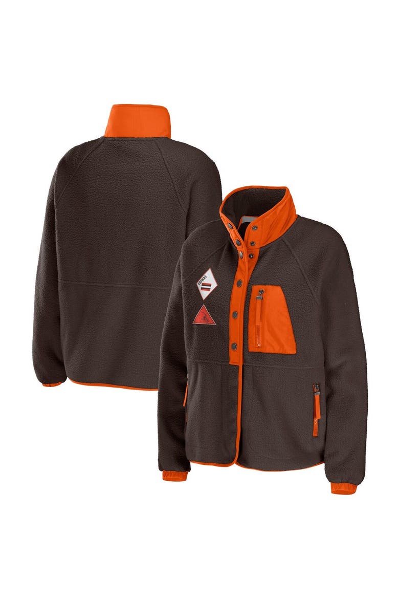 Women's WEAR by Erin Andrews Brown Cleveland Browns Polar Fleece Raglan Full-Snap Jacket, Main, color, Brown