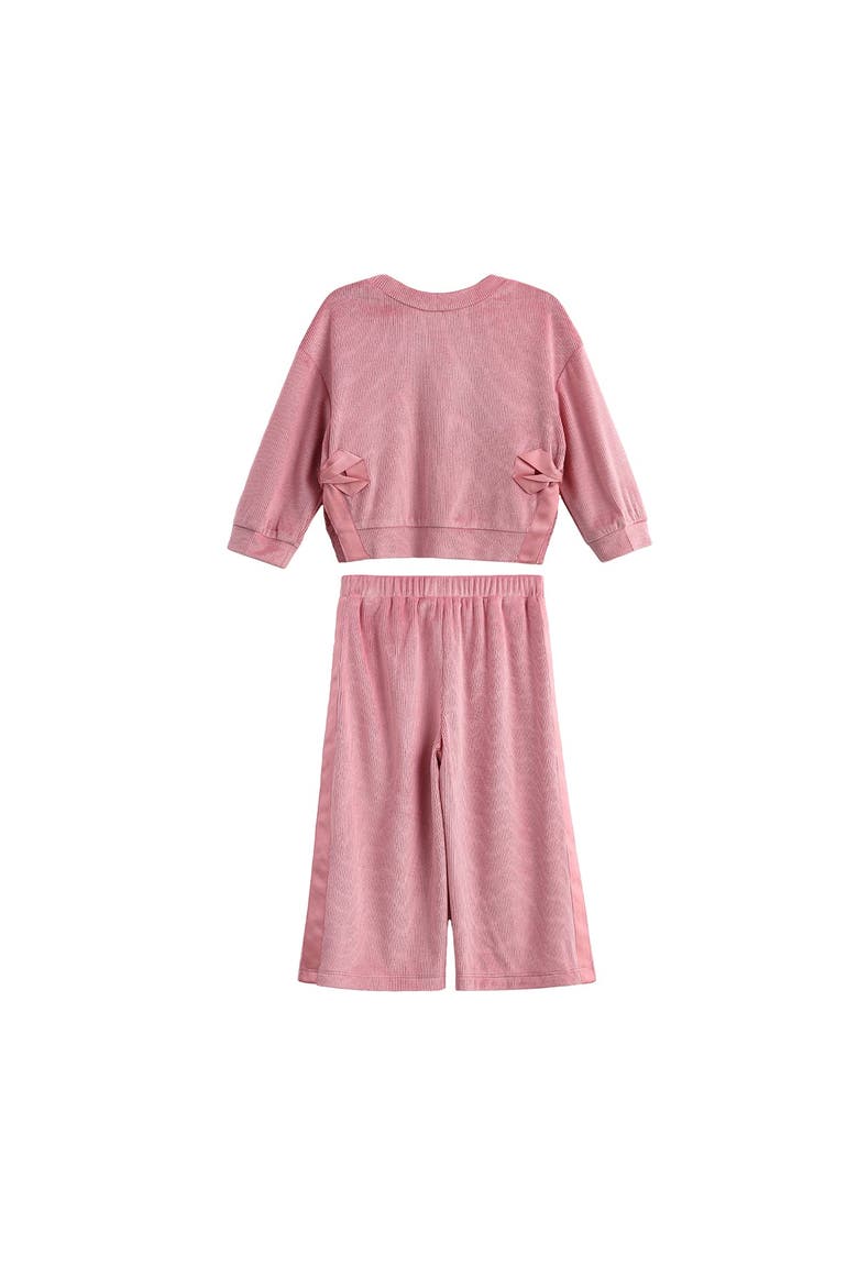 Bowtiful Blush Long Sleeve Solid Bow Tie Side Slit Top and Pant Set, Alternate, color, Pink