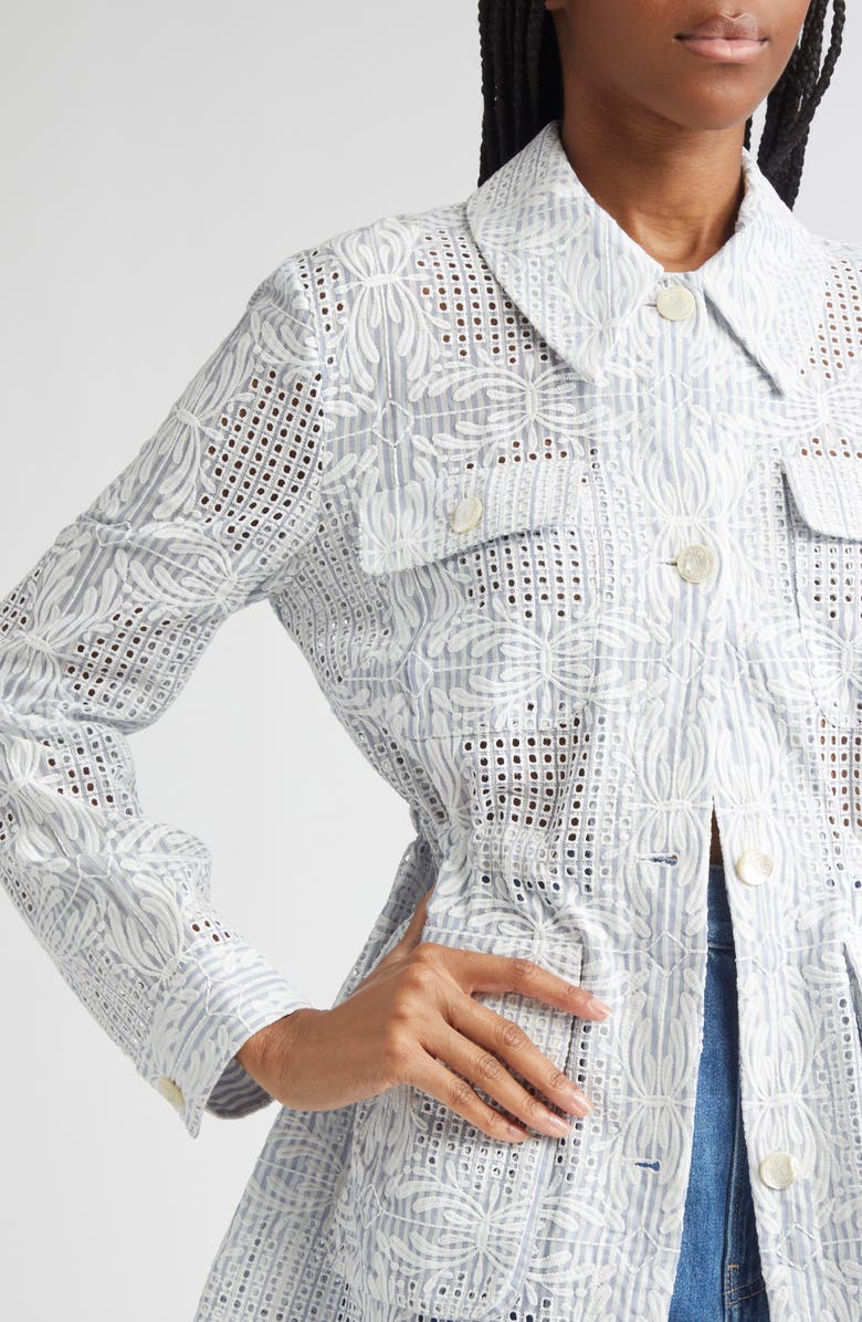 Veronica Beard Kiki Embroidered Eyelet Jacket, Alternate, color, Blue White