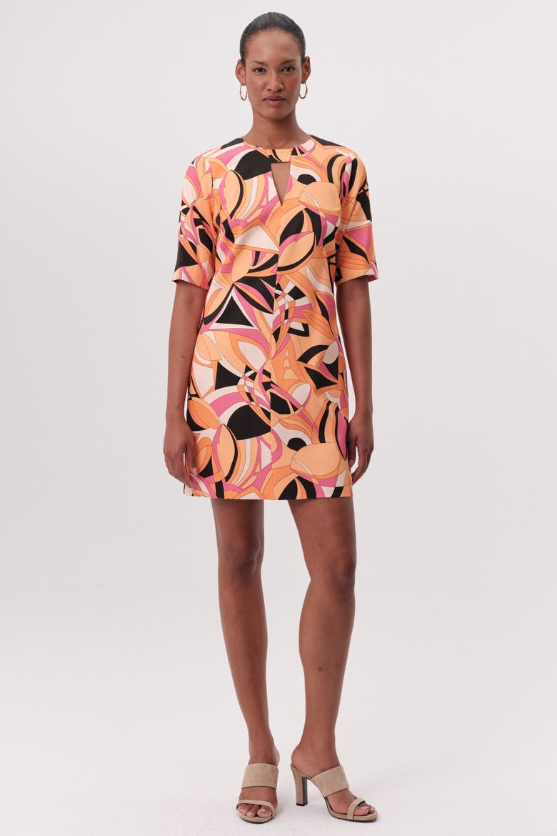 Short Sleeve Cut Out Mini Printed Dress, Alternate, color, MULTICOLOR