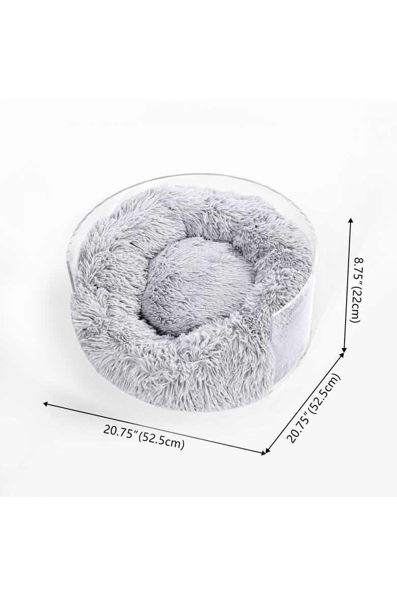 Bette 20.75" x 20.75" Small/Medium Modern Lucite Calming Fluffy Donut Pet Bed with Washable Cover, Alternate, color, Light Gray/Clear