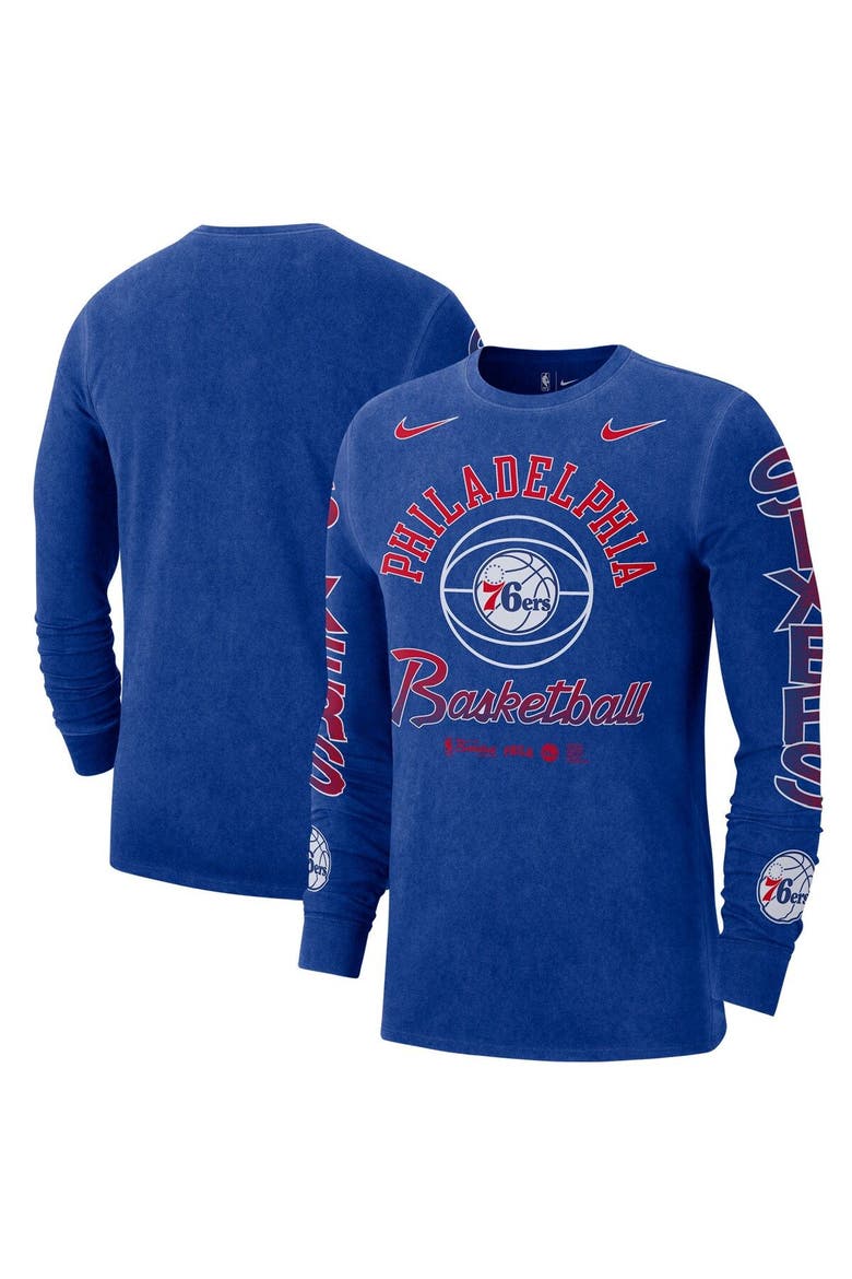 Men's Nike Royal Philadelphia 76ers Courtside Retro Elevated Long Sleeve T-Shirt, Main, color, Royal