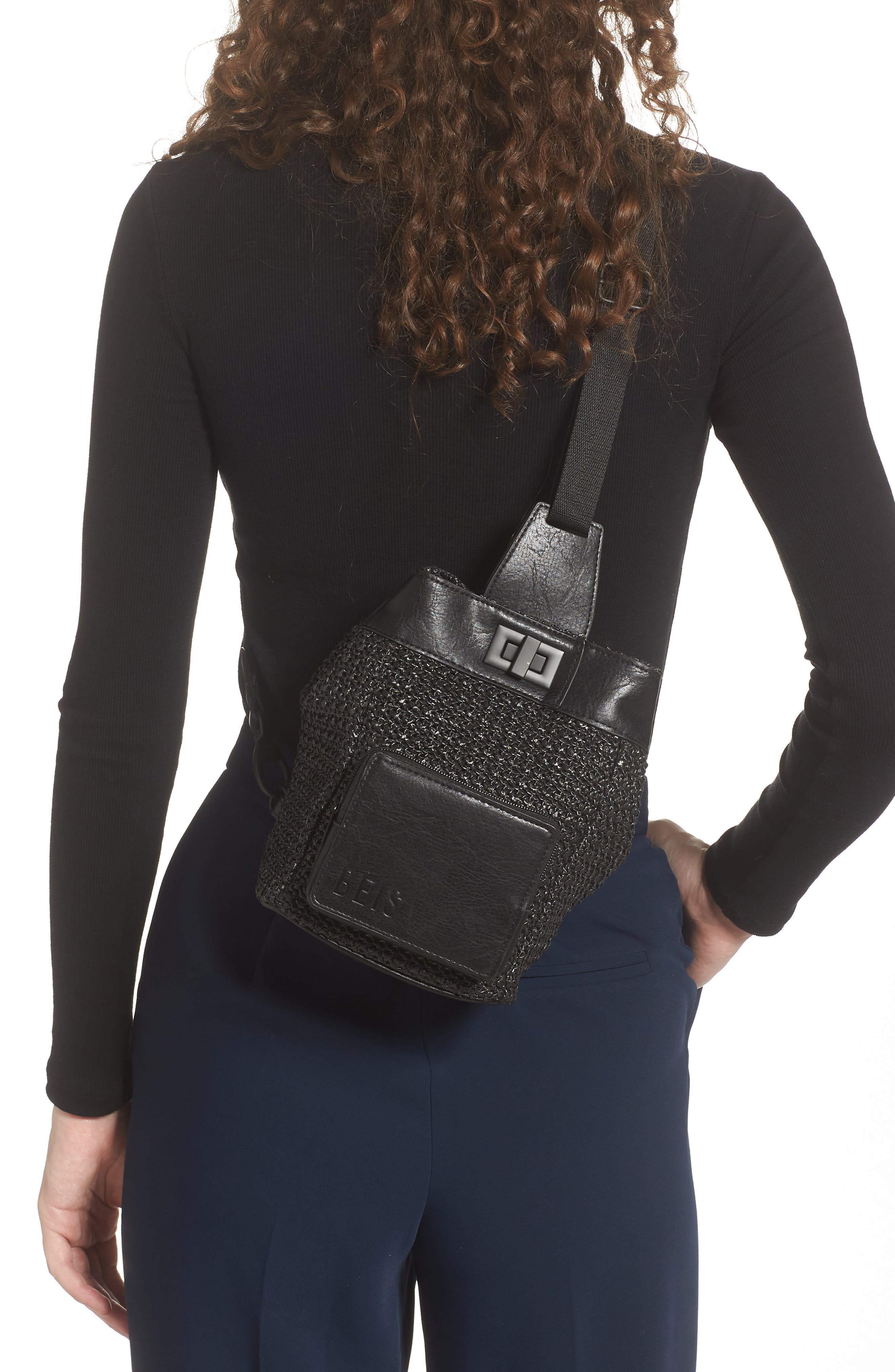Béis The Naturals Raffia Sling Backpack, Alternate, color, 