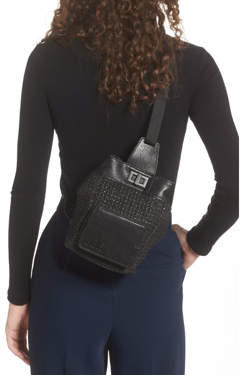 Béis The Naturals Raffia Sling Backpack, Alternate, color,