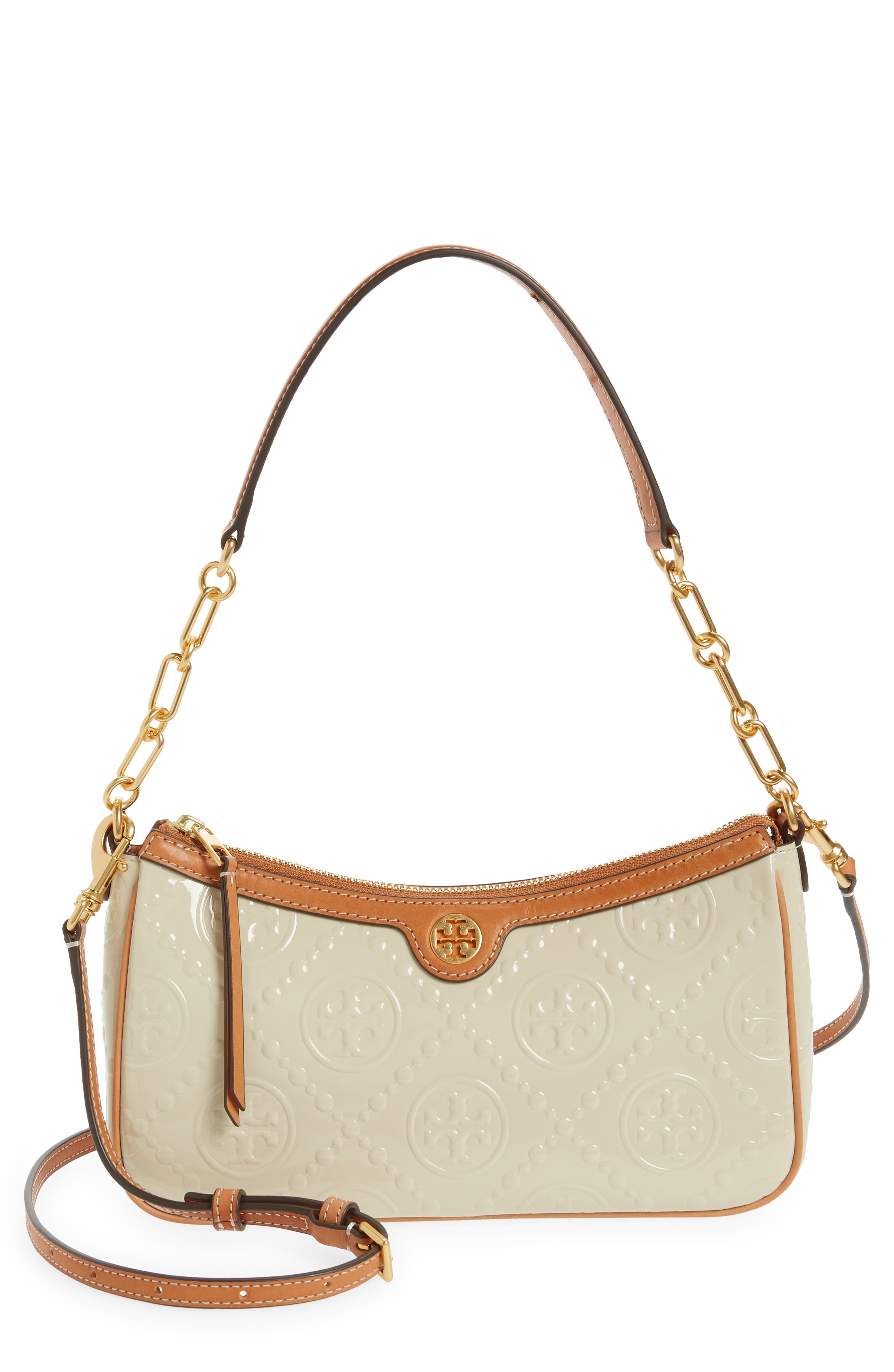 Tory Burch T Monogram Embossed Patent Leather Studio Bag, Main, color, 