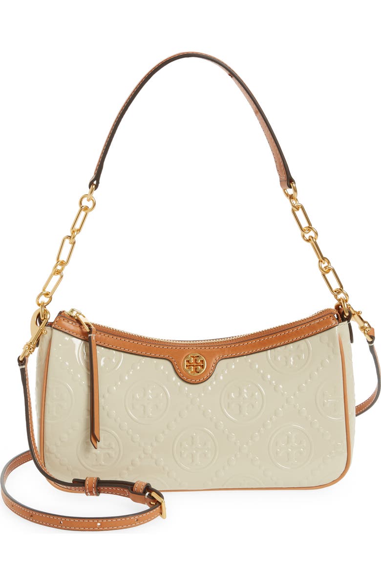 Tory Burch T Monogram Embossed Patent Leather Studio Bag, Main, color,