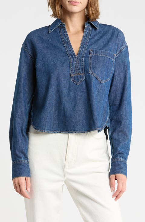 Khai Split Neck Denim Top