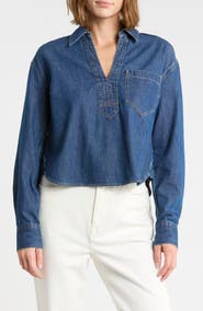 Veronica Beard Khai Split Neck Denim Top