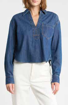 Khai Split Neck Denim Top