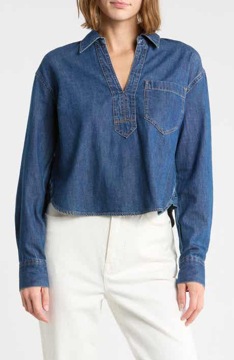 Khai Split Neck Denim Top