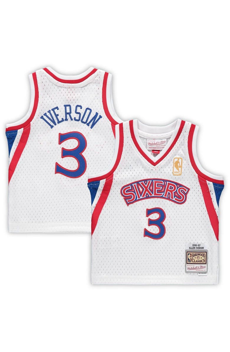 Mitchell & Ness Infant Mitchell & Ness Allen Iverson White Philadelphia 76ers 1996/97 Hardwood Classics Retired Player Jersey, Main, color,