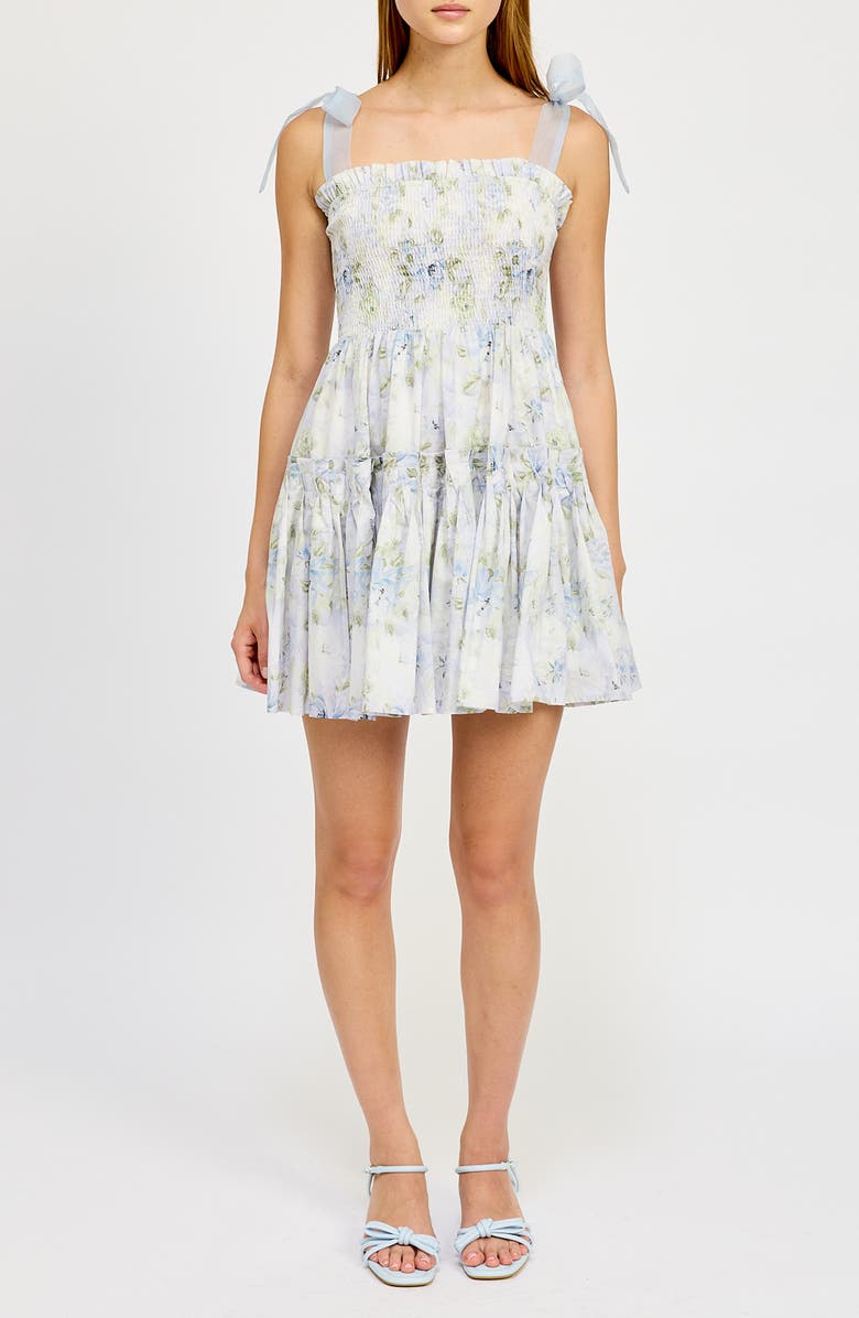 En Saison Scarlet Floral Tie Strap Cotton Minidress, Main, color, 