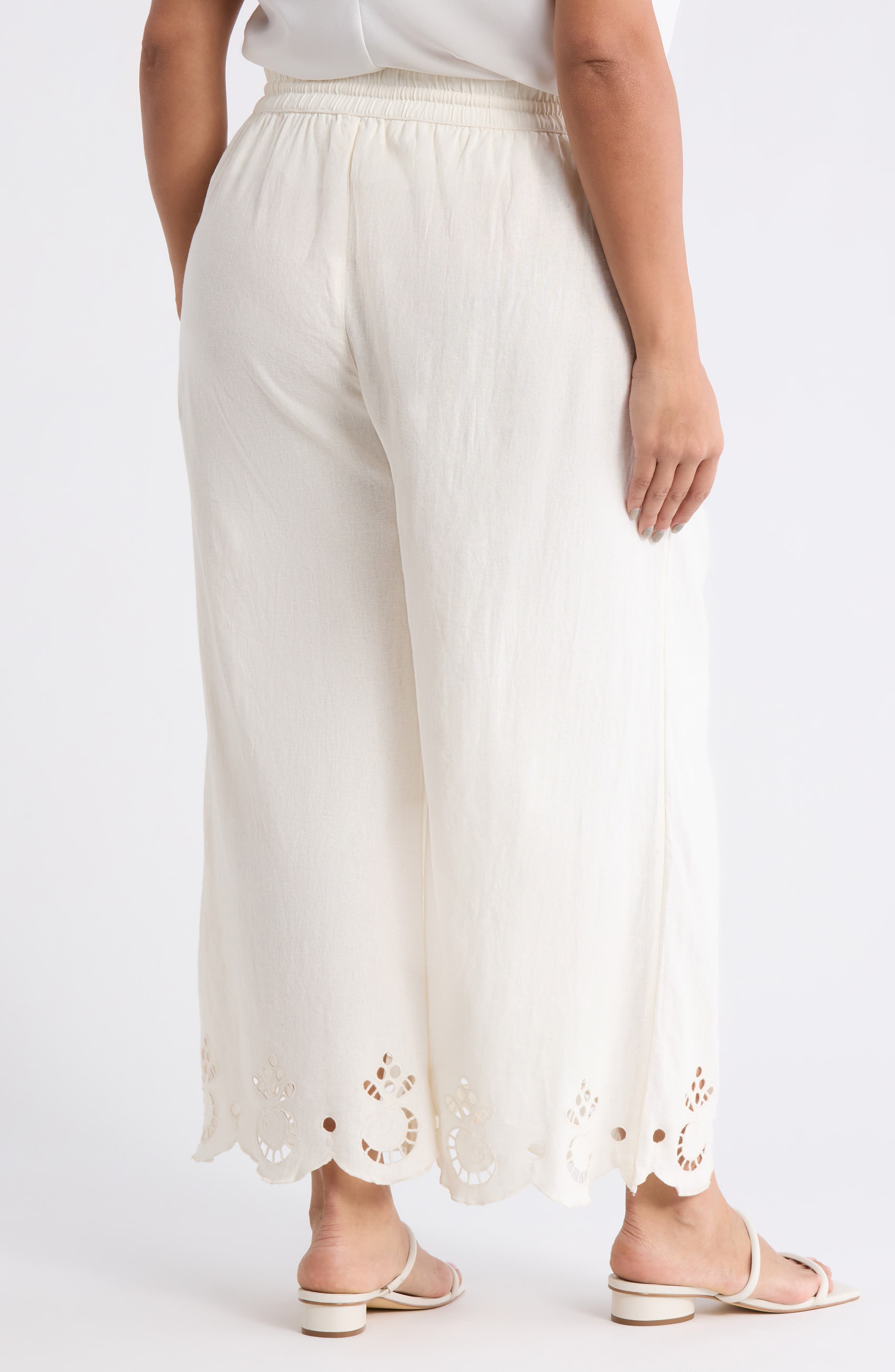 Cutwork Hem Linen Blend Pants - image 2