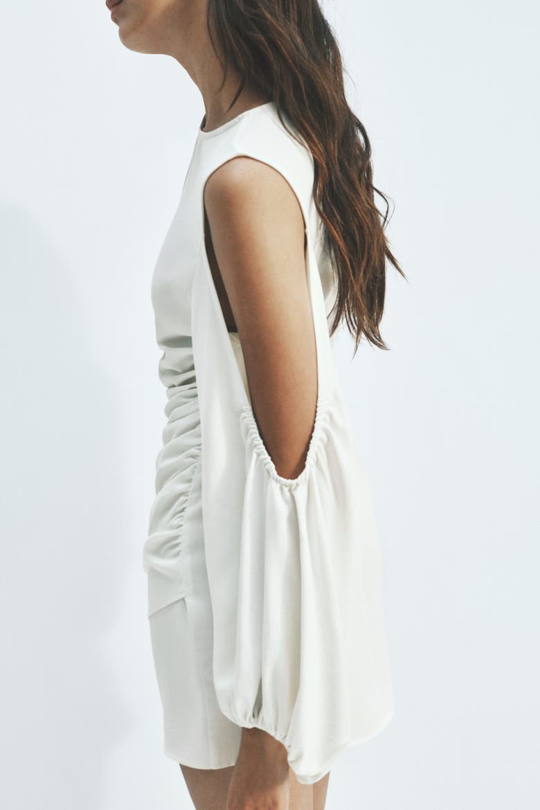 Balloon-sleeved Cold Shoulder Dress, Alternate, color, White