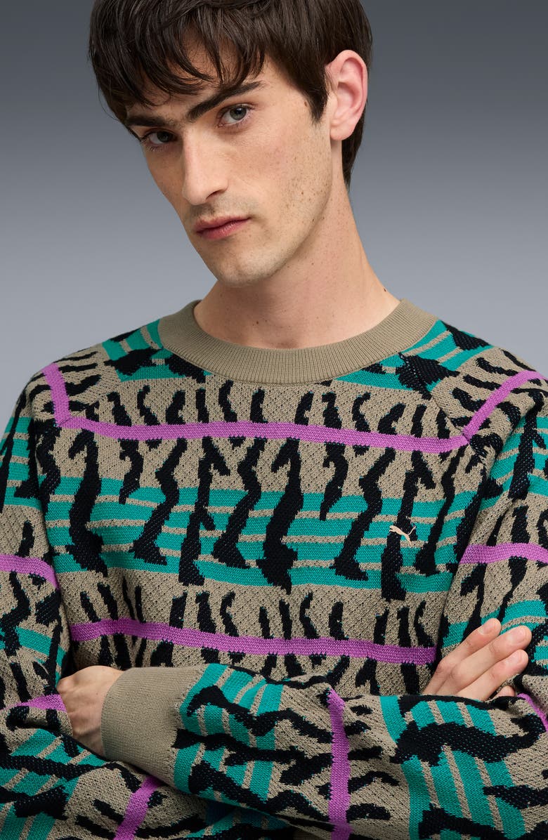 PUMA Special Items Jacquard Crewneck Sweater, Alternate, color, Ice Coffee