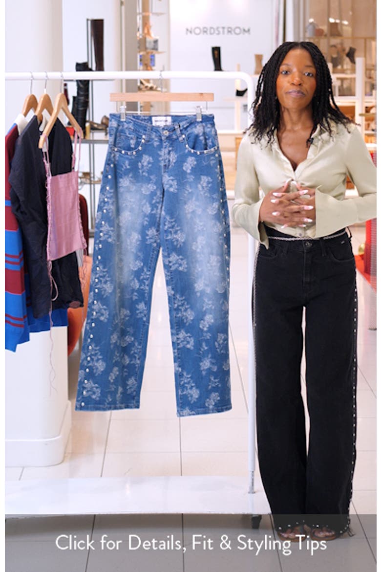 Rose Jacquard Studded Low Rise Wide Leg Jeans video