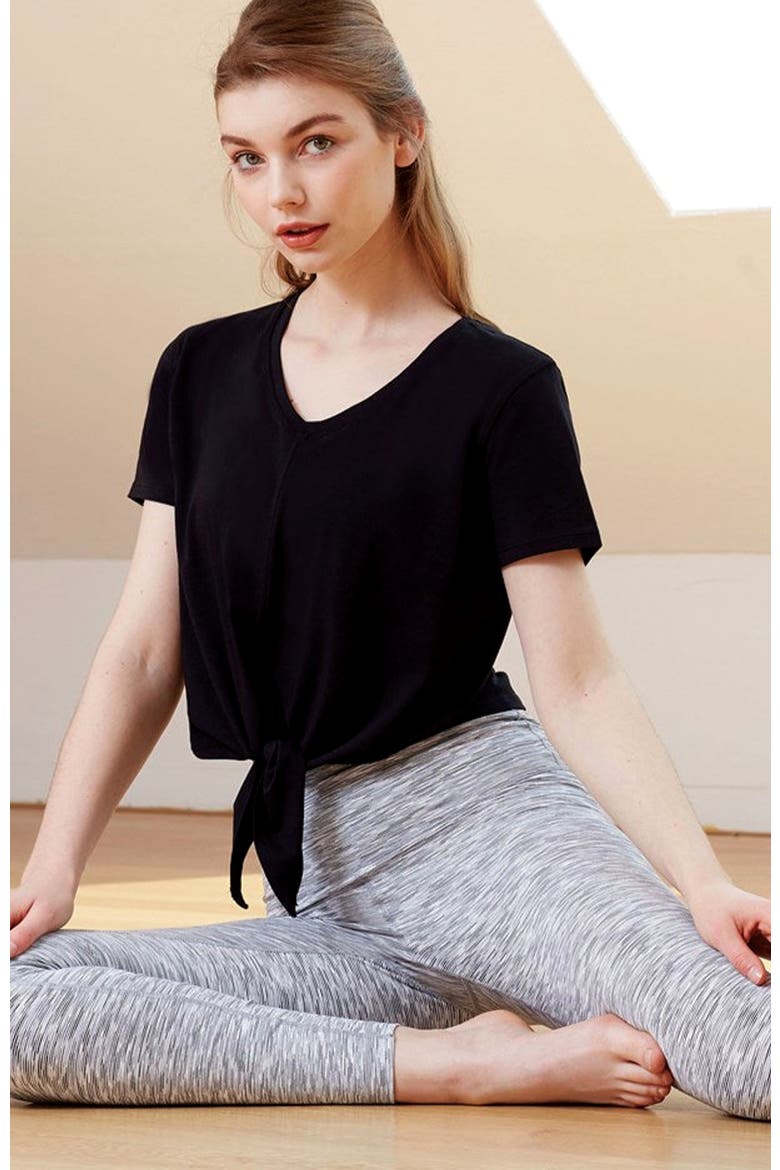 Knot your Race V Neck Short Sleeve Top, Alternate, color, Black