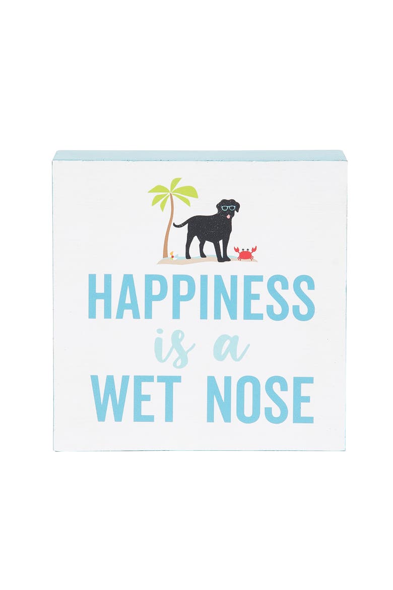 "Happiness Is Wet Nose" Decorative Shelf Block, Main, color, Blue