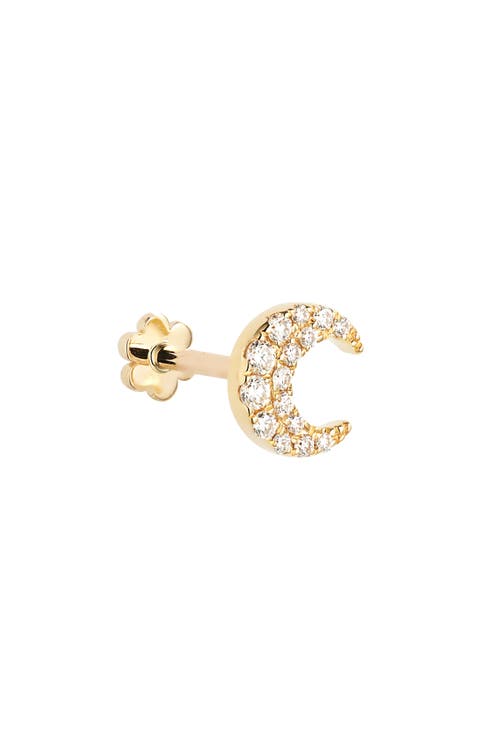 Diamond Moon Threaded Stud Earring
