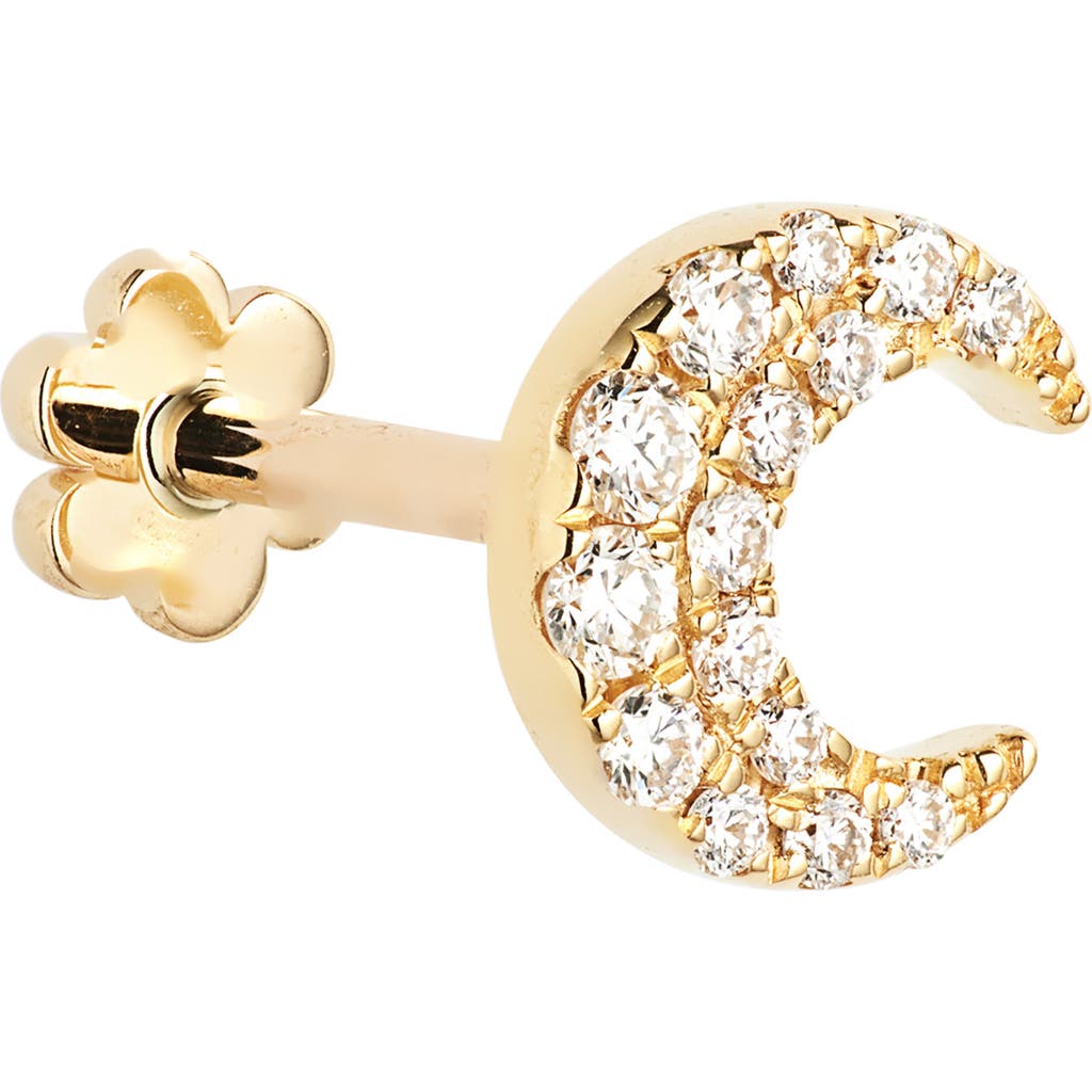 Maria Tash Diamond Moon Threaded Stud Earring In Yellow Gold