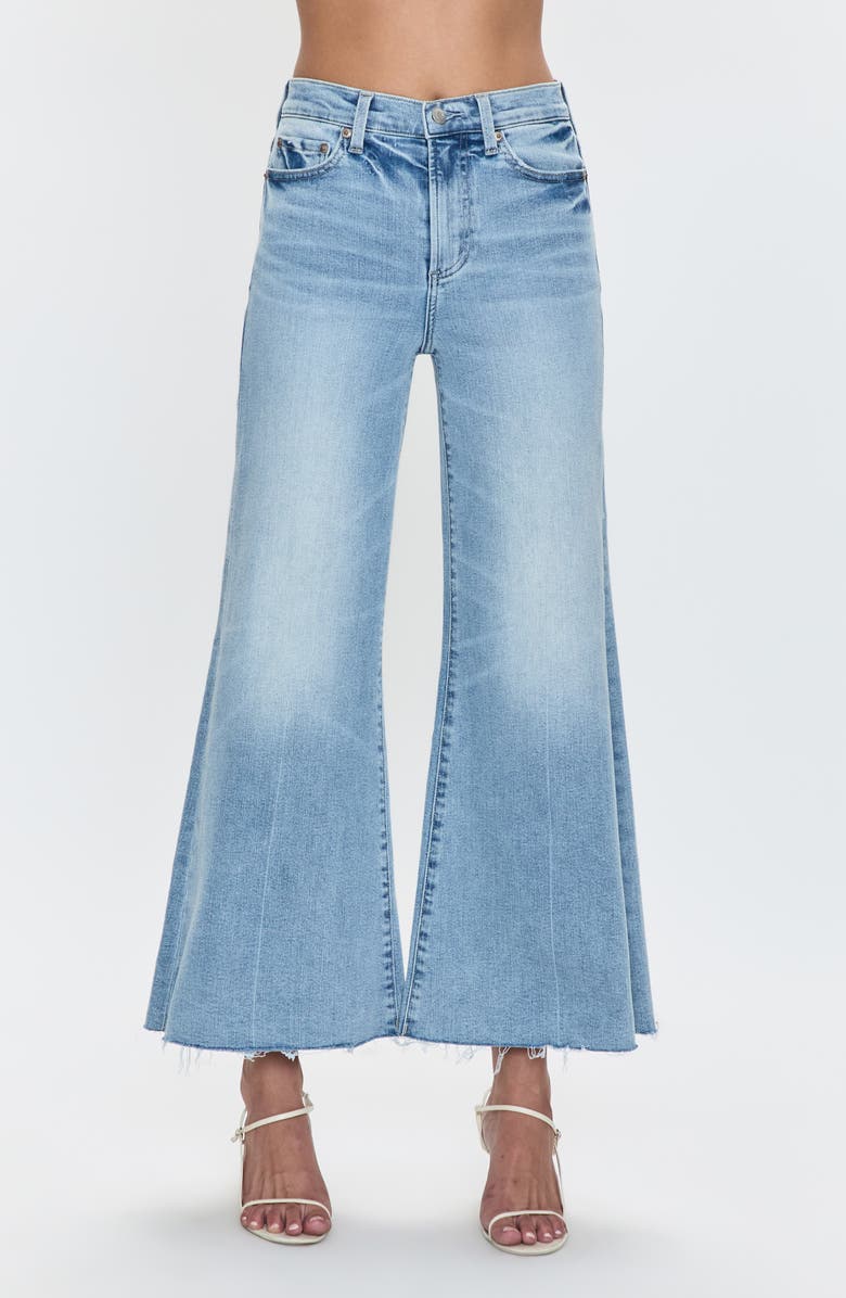 Pistola Izzy High Waist Raw Hem Wide Leg Flare Jeans, Main, color, Strive