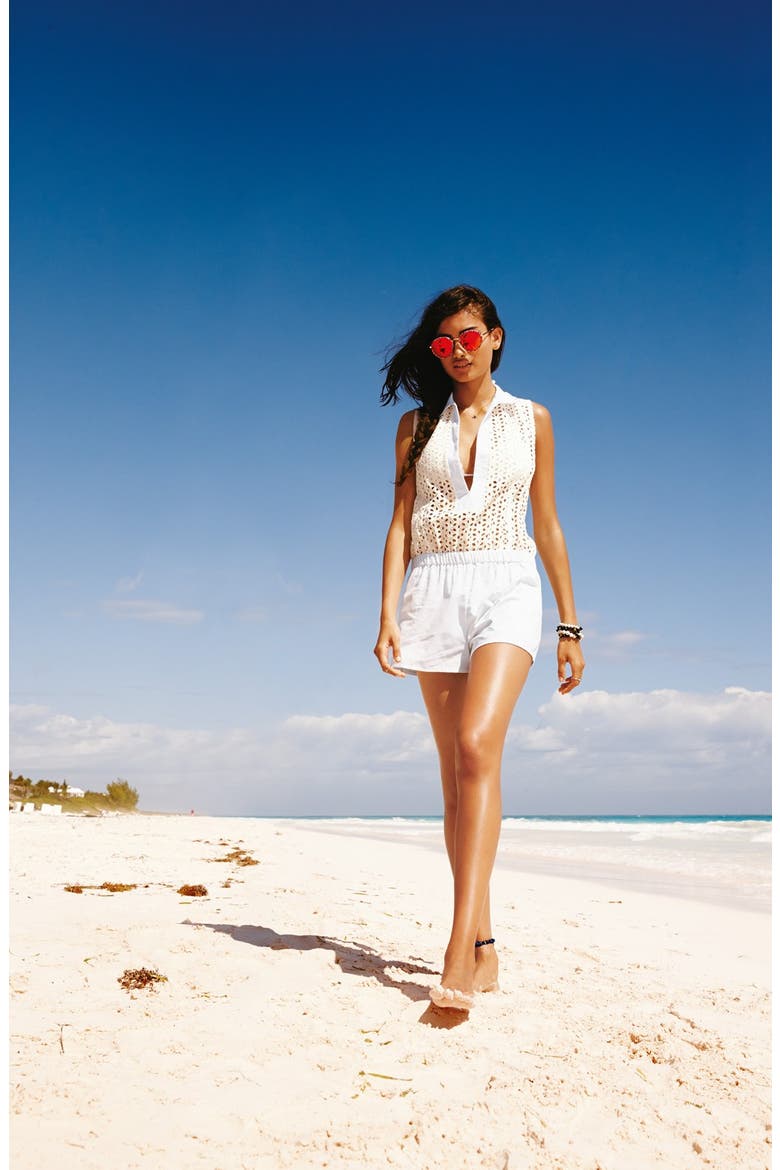 Cotton Eyelet Cover-Up Romper, Alternate, color, CREAM