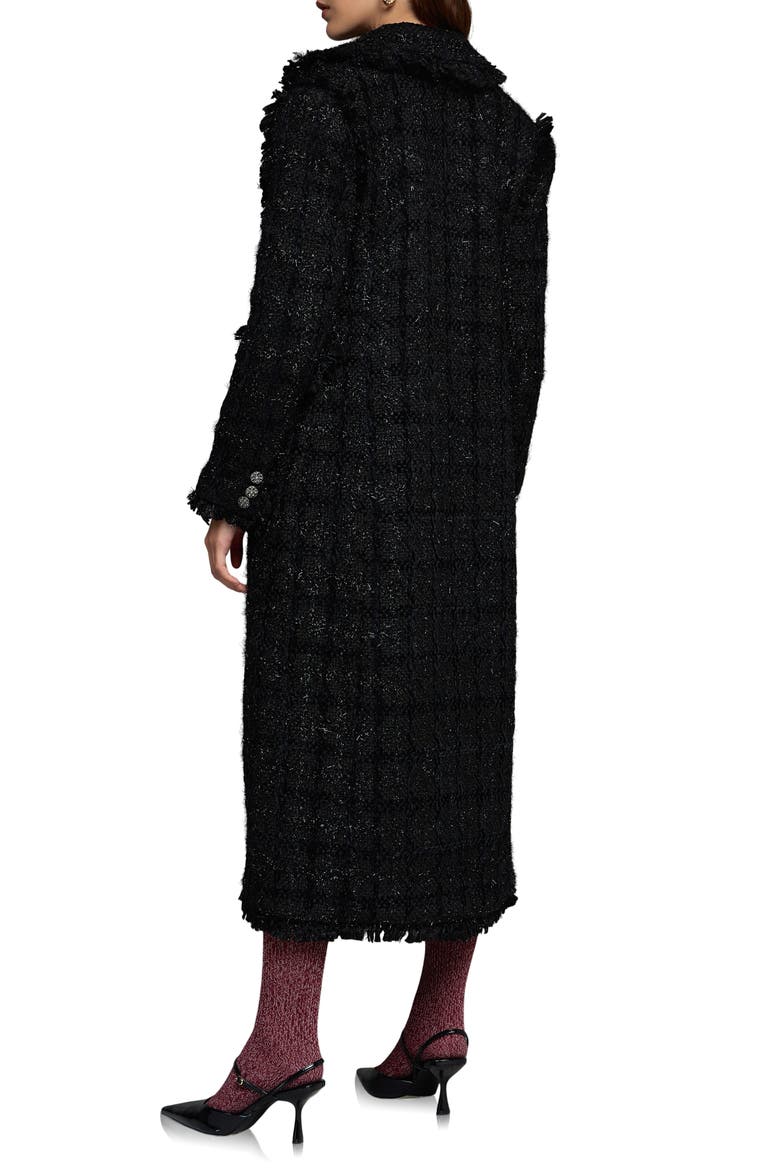 Premium Metallic Long Tweed Coat, Alternate, color, BLACK