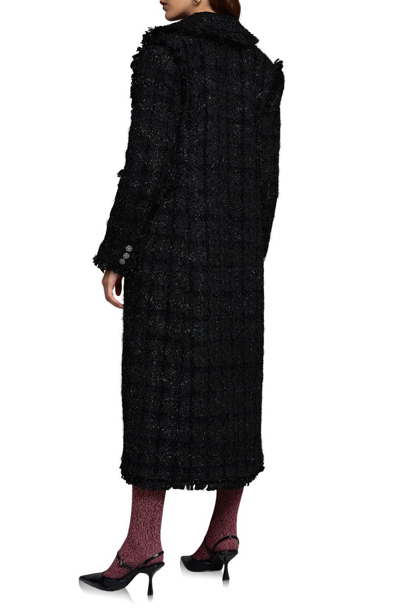Endless Rose Premium Metallic Long Tweed Coat, Alternate, color, Black