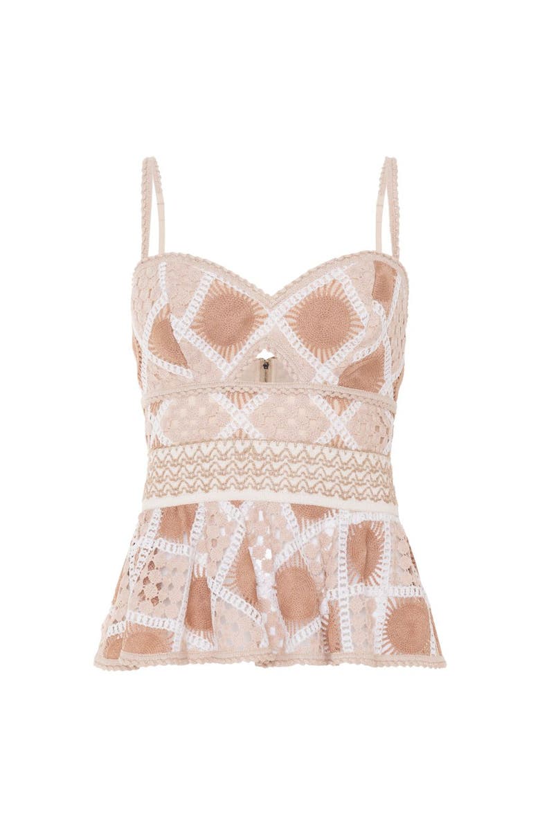 PatBO Bossa Crochet Peplum Top, Alternate, color, Beige