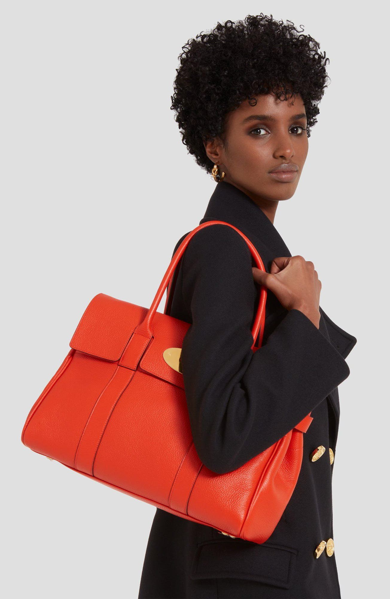 Bayswater Grained Leather Satchel, Alternate, color, CORAL ORANGE