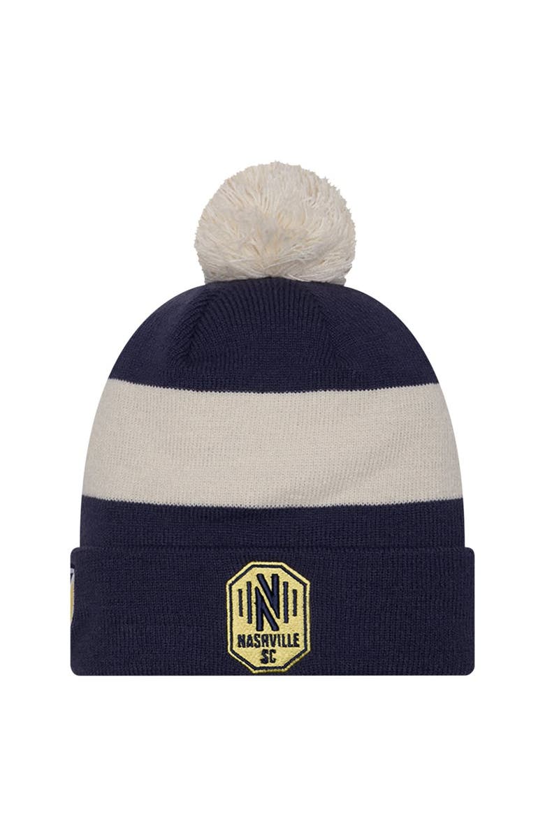 New Era Men's New Era Navy Nashville SC 2024 Kick Off Collection Cuffed Knit Hat with Pom, Main, color, 